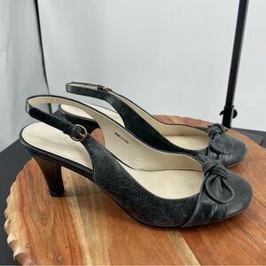 La Fenice knotted bow slingback pumps black leather